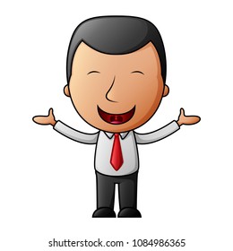 Smiling cartoon businessman opens his arms

