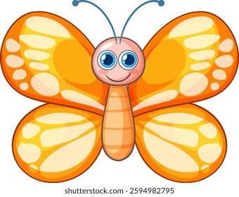 Smiling cartoon butterfly with bright orange and yellow wings illustration