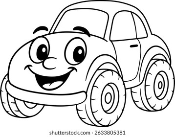 Carro de desenho animado sorridente, ilustração de coloração vetorial para crianças