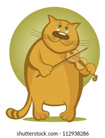 Smiling cartoon cat playing the violin