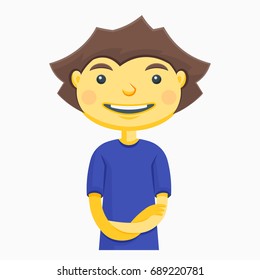 Smiling cartoon character in blue t-shirt with crossed arms