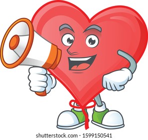 Smiling cartoon character of red love balloon with megaphone