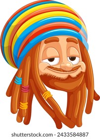 Smiling cartoon character with vibrant dreadlocks.