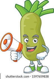 Smiling cartoon character of wasabi with megaphone