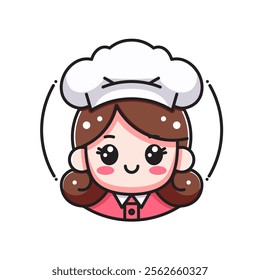 Smiling Cartoon Chef Girl in Chibi Style Simple Illustration