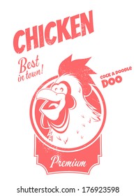 smiling cartoon chicken in a badge