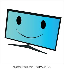 Smiling Cartoon Computer Screen on White Background - AI Technology Vector Illustration