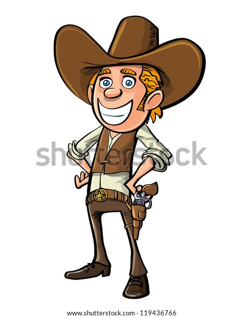 Smiling Cartoon Cowboy Isolated On White Stock Vector (Royalty Free ...