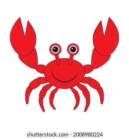 Smiling cartoon crab with big claws isolated icon vector illustration.