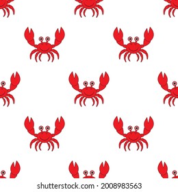 Smiling cartoon crab with big claws seamless pattern vector illustration.