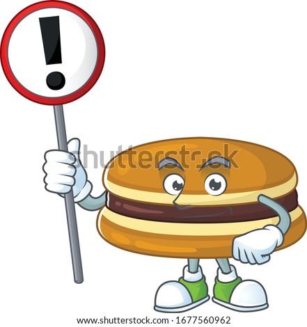 Smiling cartoon design of dorayaki with a sign