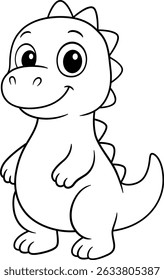 Smiling cartoon dinosaur, vector coloring illustration for children