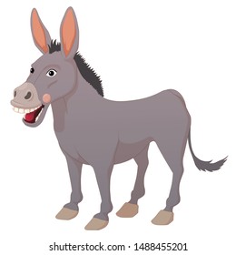 Smiling cartoon donkey isolated on white background.