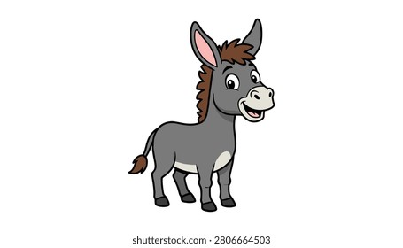 Smiling Cartoon Donkey Standing Alone