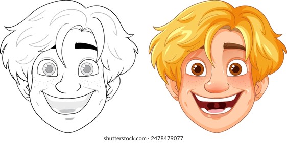 Smiling cartoon face with blonde hair