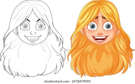 Smiling cartoon face with blonde hair