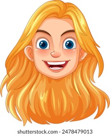 Smiling cartoon face with bright blue eyes