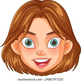 Smiling cartoon face with brown hair