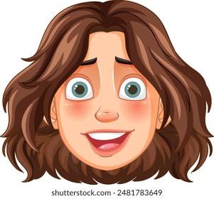 Smiling cartoon face with brown hair