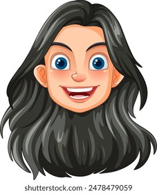 Smiling cartoon face with expressive blue eyes