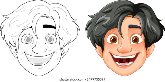 Smiling cartoon face with expressive features