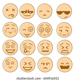 Smiling Cartoon Face Set Negative And Positive People Emotion Icon Collection Vector Illustration