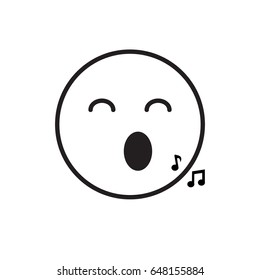 Smiling Cartoon Face Sing Positive People Emotion Icon Vector Illustration