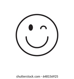Smiling Cartoon Face Wink Positive People Emotion Icon Vector Illustration