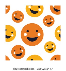 Smiling Cartoon Faces in Circles Seamless Pattern