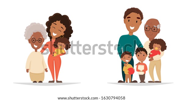 Smiling Cartoon Family Members Three Generations Stock Vector (Royalty ...