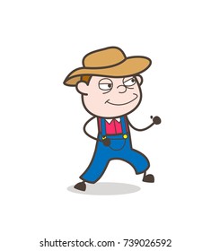 Smiling Cartoon Farmer Character in Running Pose