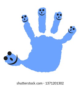 Smiling cartoon fingers. Funny hand print. Happy children's palm.