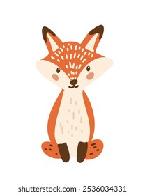 Smiling cartoon fox, childrens vector illustration.