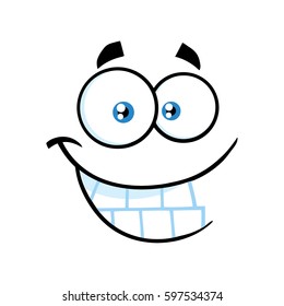 Smiling Cartoon Funny Face With Smiley Expression. Vector Illustration Isolated On White Background