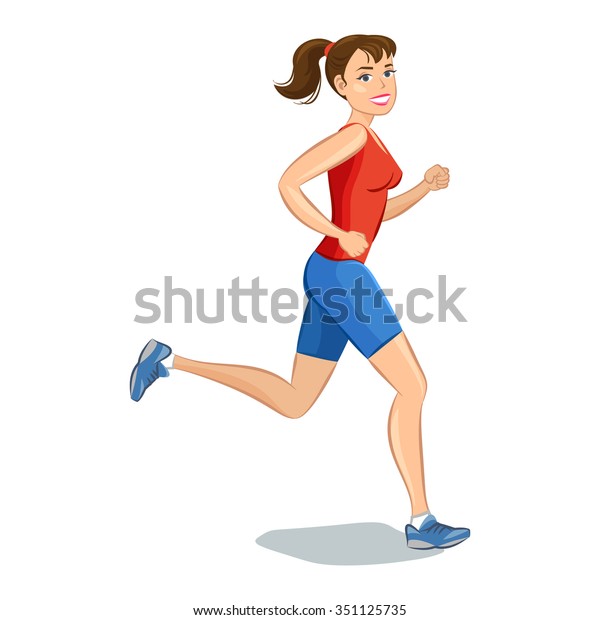 Smiling Cartoon Girl Jogging Beautiful Running Stock Vector (Royalty ...