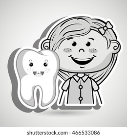 smiling cartoon girl and tooth over a white background