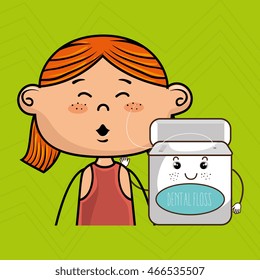 smiling cartoon girl wearing coloured clothes holding a smiling cartoon container over a green background vector illustration