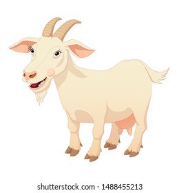 Smiling cartoon goat isolated on white background.