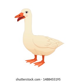 Smiling cartoon goose isolated on white background.