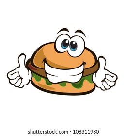 Smiling cartoon hamburger isolated