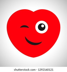 Smiling cartoon heart with a wink. Symbol of Love. Vector illustration