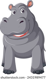 A smiling cartoon hippo with a red collar.