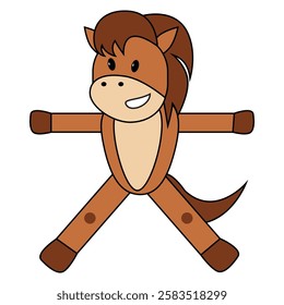 Smiling cartoon horse with a brown mane. Vector illustration.