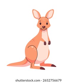Canguru de desenho animado sorridente em pé com um olhar amigável. Ilustração brilhante e colorida ótima para produtos infantis, jogos ou histórias da vida selvagem