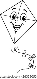 Smiling cartoon kite, vector coloring illustration for children