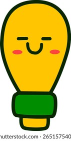  Icono de bombilla de dibujos animados sonriente Idea brillante, innovación Concepto de felicidad