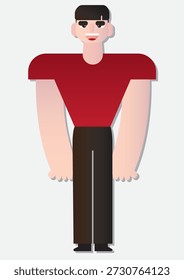 Sorrindo Cartoon Man Personagem Standing Front View Flat Ilustração vetorial