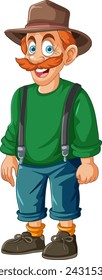 Smiling cartoon man dressed in explorer attire.