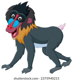 Smiling cartoon mandrill baboon isolated on white background. Vector illustration