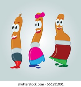 Smiling cartoon paintbrush characters set